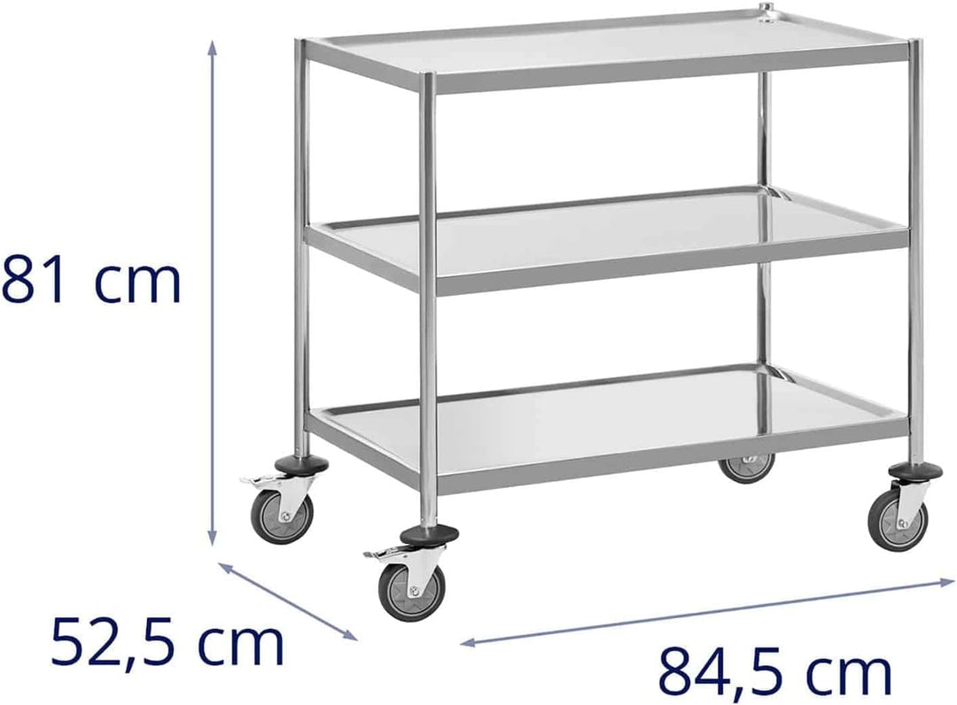 Royal Catering Servierwagen 3 Borde bis 60 kg - Küchenwagen mit Edelstahl Rahmen