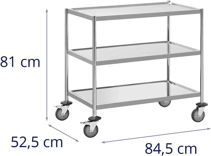 Royal Catering Servierwagen 3 Borde bis 60 kg - Küchenwagen mit Edelstahl Rahmen