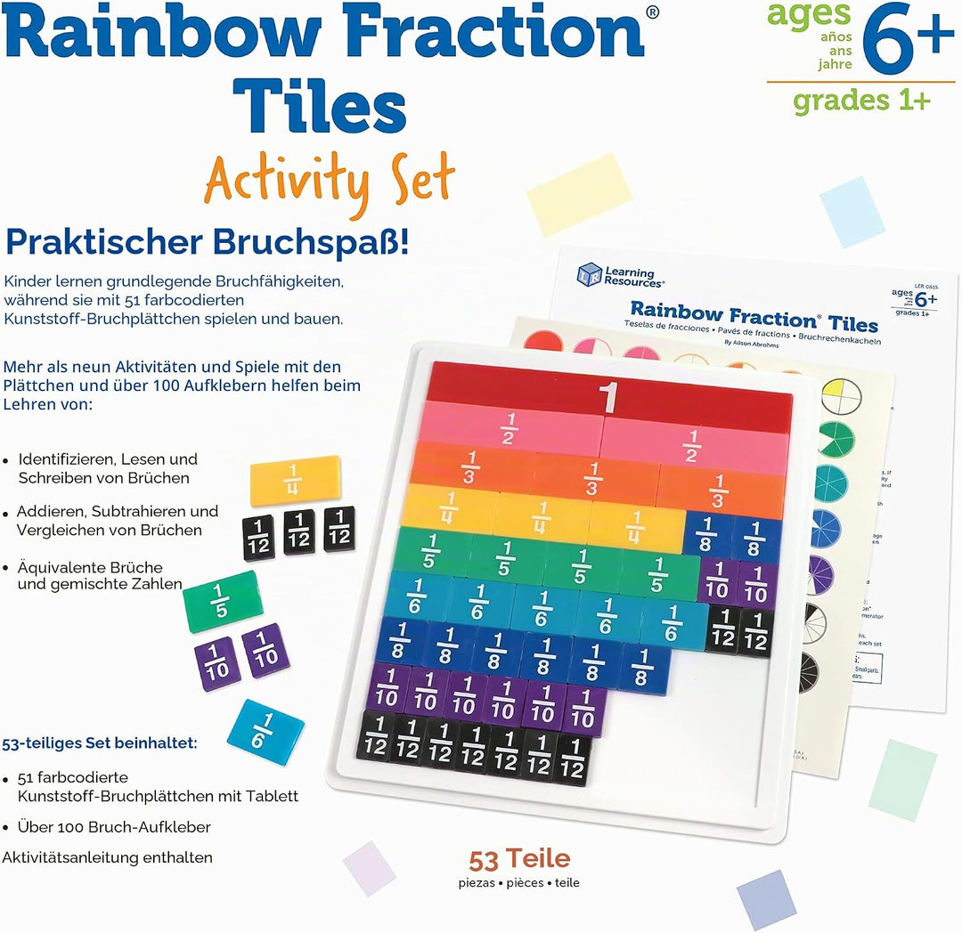Learning Resources Rainbow Fraction Tiles with Tray 10 x 12.8 x 1.3 inches