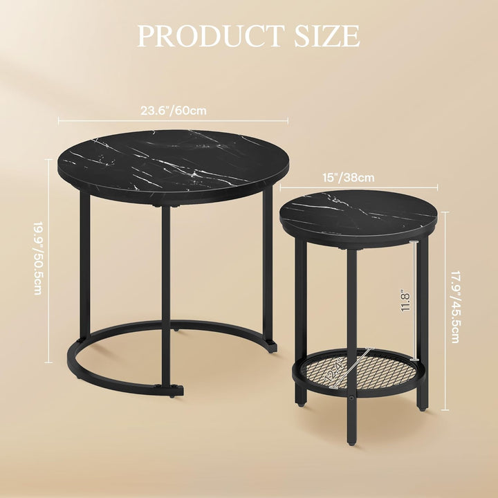 YITAHOME Couchtisch 2er Set Rund, Wohnzimmertisch Modern mit Stauraum, Beistelltisch 2er Set Stapelb