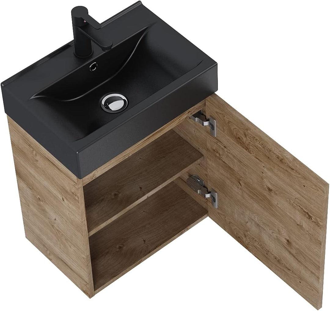 VBChome Badmöbel Set 45 cm Schwarz Matt Waschbecken mit Hängeschrank Badezimmerschrank mit Waschbeck