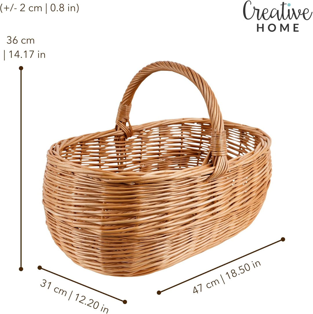 Creative Home Grosser Picknickkorb Weidenkorb mit Henkel Einkaufskorb | 47 x 31 x 36 cm | Naturbraun