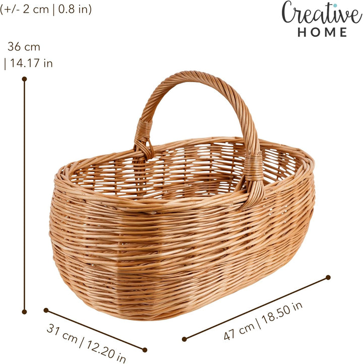Creative Home Grosser Picknickkorb Weidenkorb mit Henkel Einkaufskorb | 47 x 31 x 36 cm | Naturbraun