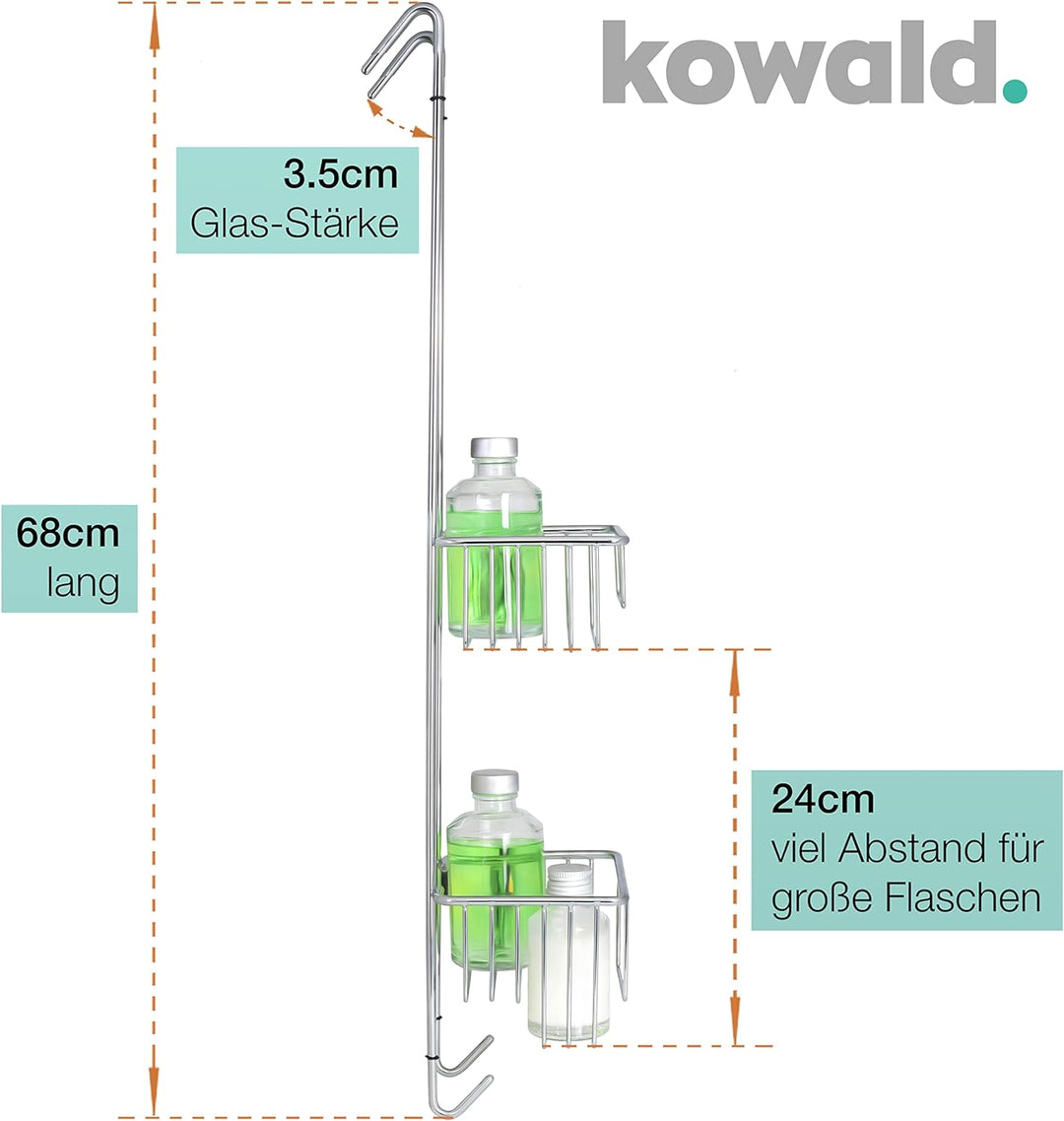 kowald ® Design Duschkorb zum Hängen Chrome | Duschablage zum Hängen | schmales Design | 68x15x12cm