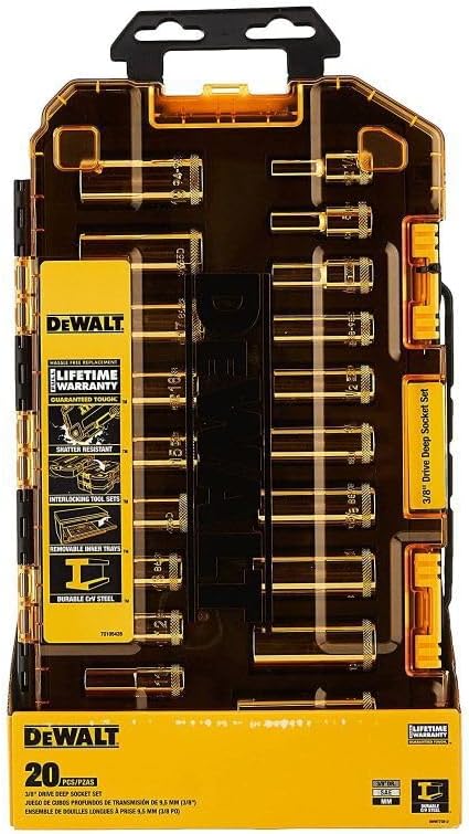 DEWALT Tiefes Steckschlüsselsatz, 20-teilig, 3/8" Antrieb metrisch/SAE (DWMT73812) 3/8-Zoll-Antrieb,