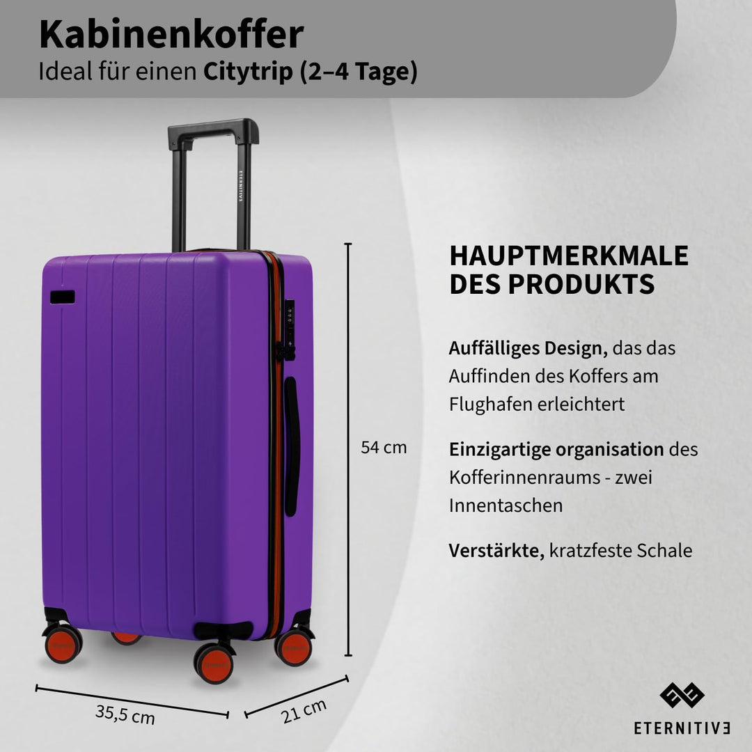 ETERNITIVE - Koffer Reisekoffer Hartschale aus ABS |Reisetrolley Leicht mit 4 Zwillingsrollen 360° |