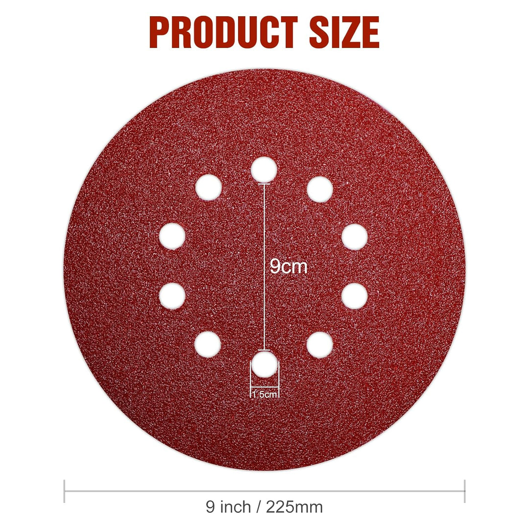 KONGMING 60 Stück Schleifscheiben 225mm Klett Körnung 40 60 80 120 240 320 Schleifpapier 225mm 10 Lo