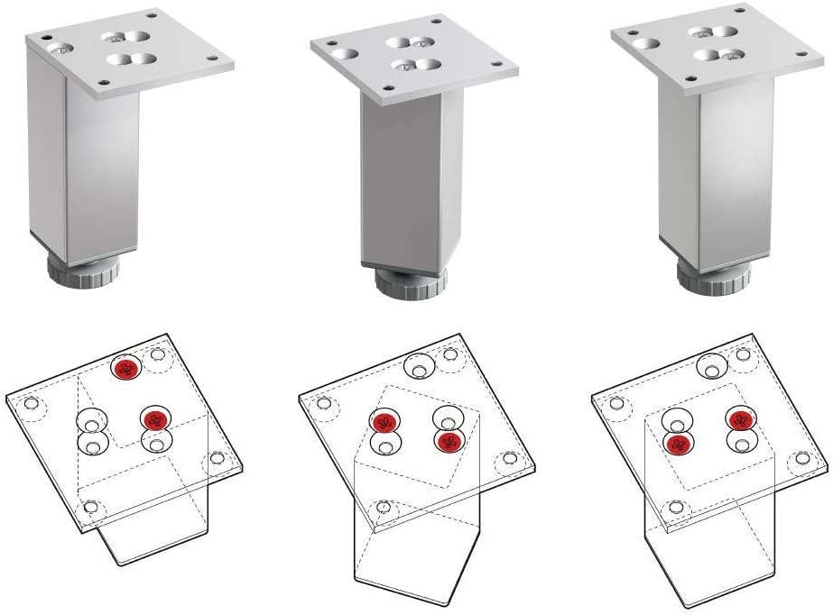 Sossai Exklusiv Möbelfüsse E4MF, höhenverstellbares 4er Set, Höhe: 80 mm, aus Aluminium 45 x 45 mm V