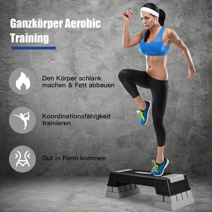 COSTWAY Höhenverstellbarer Aerobic Stepper mit 3 Stufen 12 / 17 / 22cm, Steppbrett bis 150KG belastb