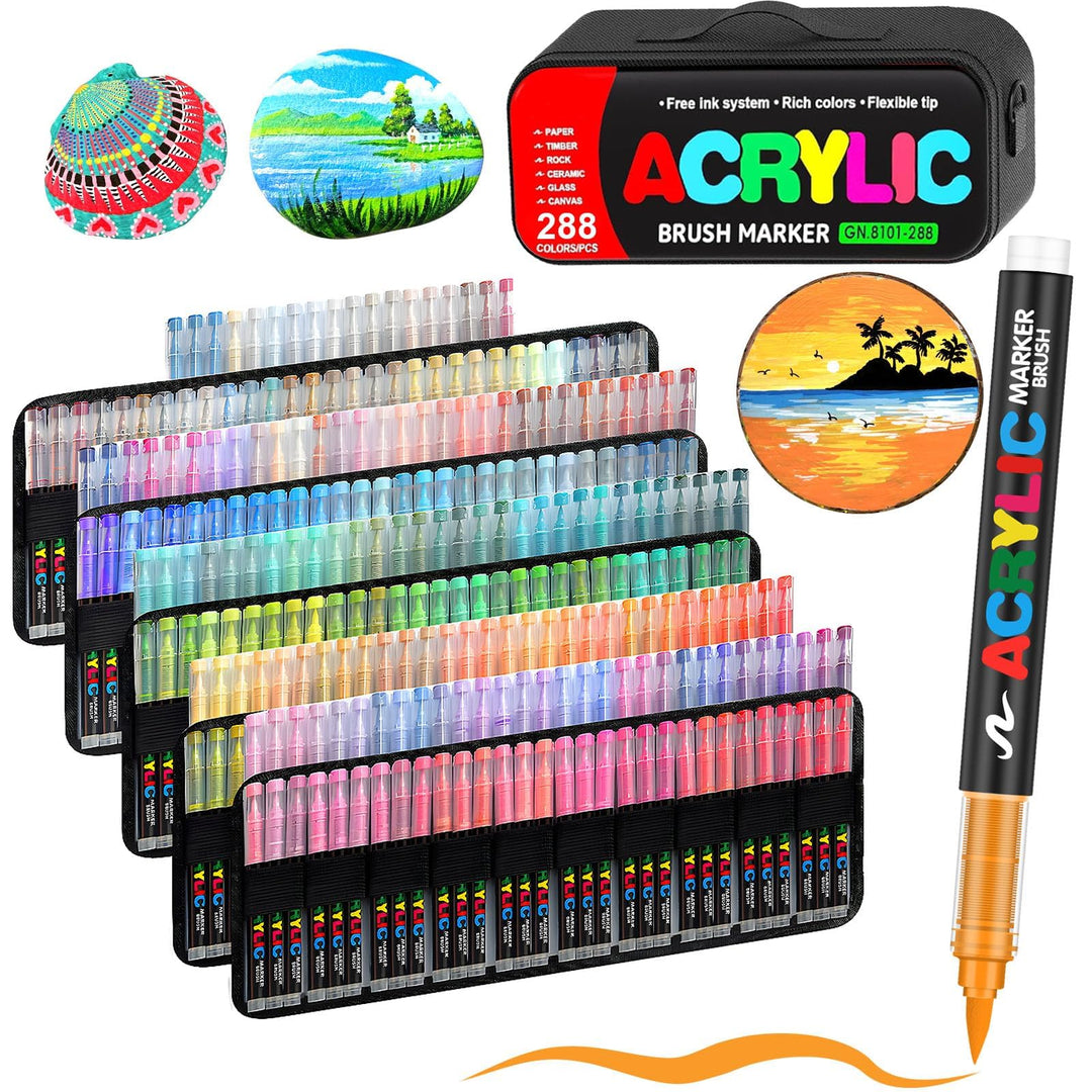 Efimeso 288 Farben Acrylstifte für Steine Wasserfest, Acrylic Paint Marker mit schwarzer Tasche,Acry
