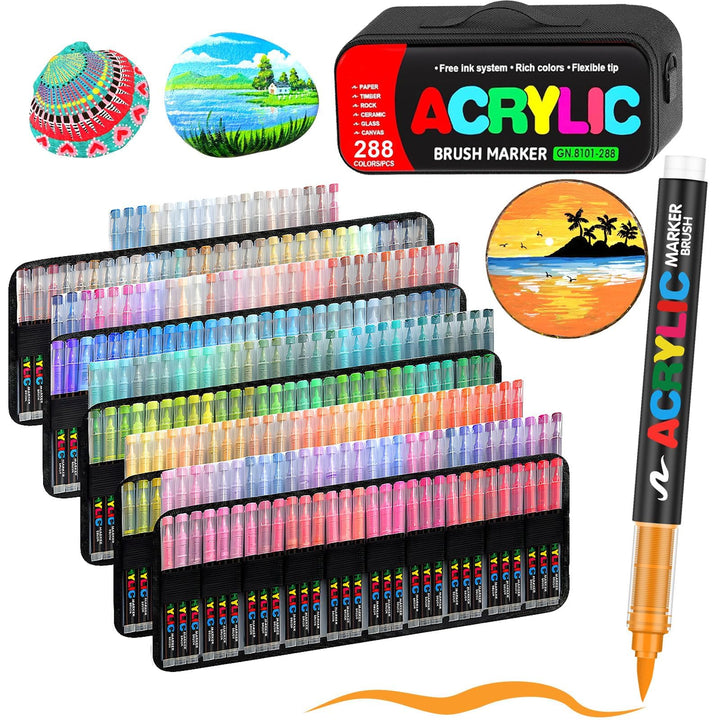 Efimeso 288 Farben Acrylstifte für Steine Wasserfest, Acrylic Paint Marker mit schwarzer Tasche,Acry