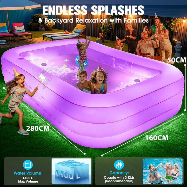 Luxfero Aufblasbarer Pool Erwachsene mit Sitz und Poolbeleuchtung, 280 x 160 x 50 cm Swimming Pool A