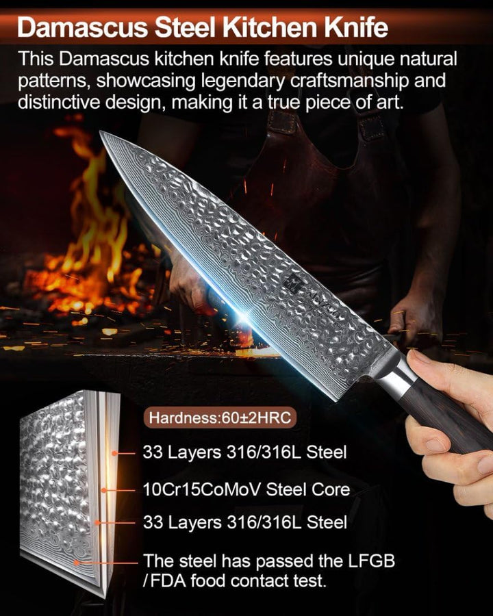 XINZUO 20.1cm Kochmesser,Scharf Profi Damaststahl Gyuto Multifunktions Chefmesser Küchenmesser mit E