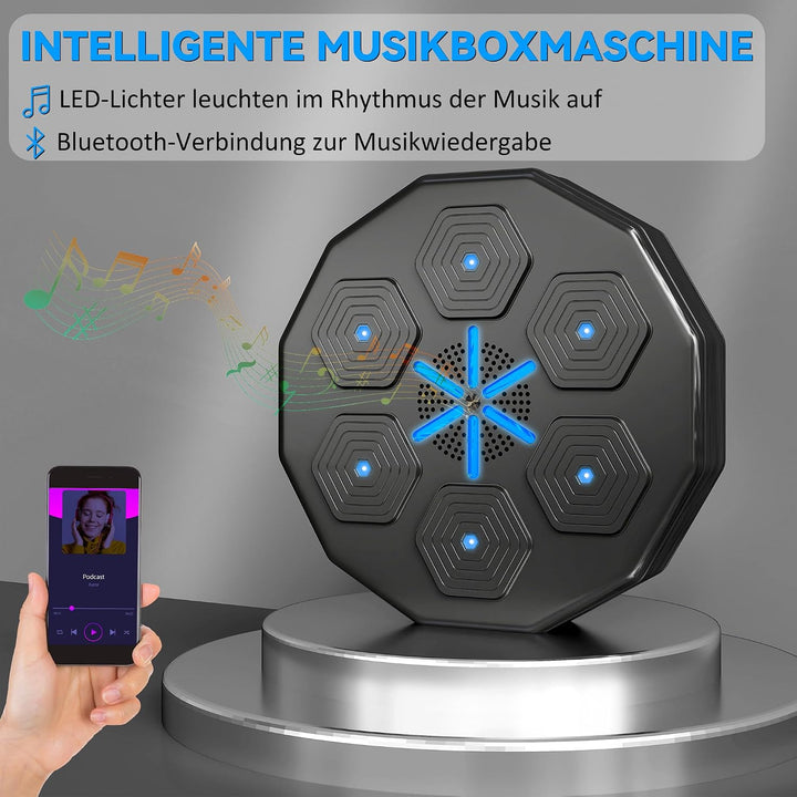 SPORTNOW Music Boxing Machine, Smart Boxziel für Erwachsene, Schwarz | Wandmontiertes Boxziel mit LE