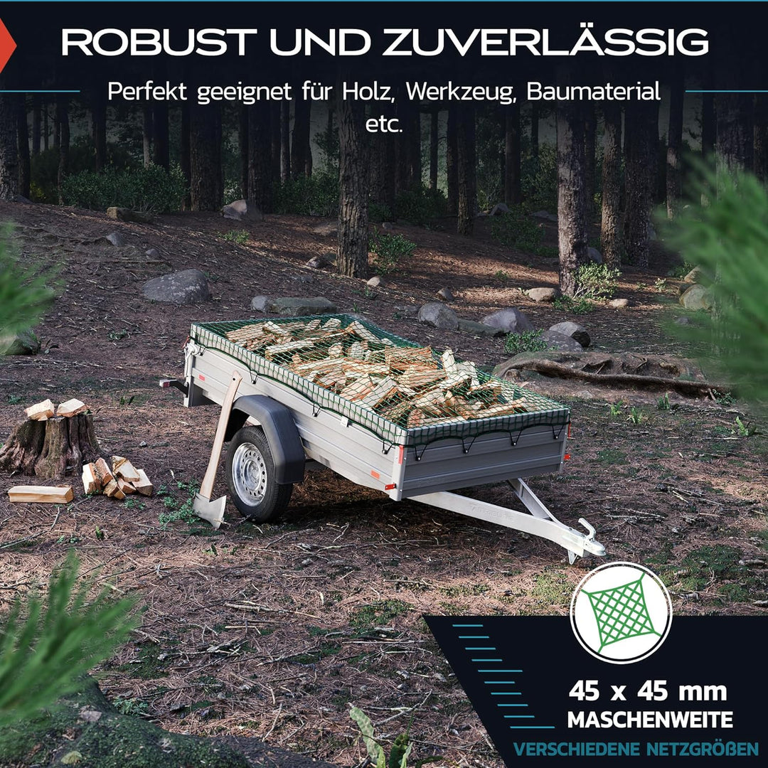TRIBURG Anhängernetz 2x4 mit Eckmarkierungen und Randverstärkung - Anhänger Netz mit Spanngummi zur