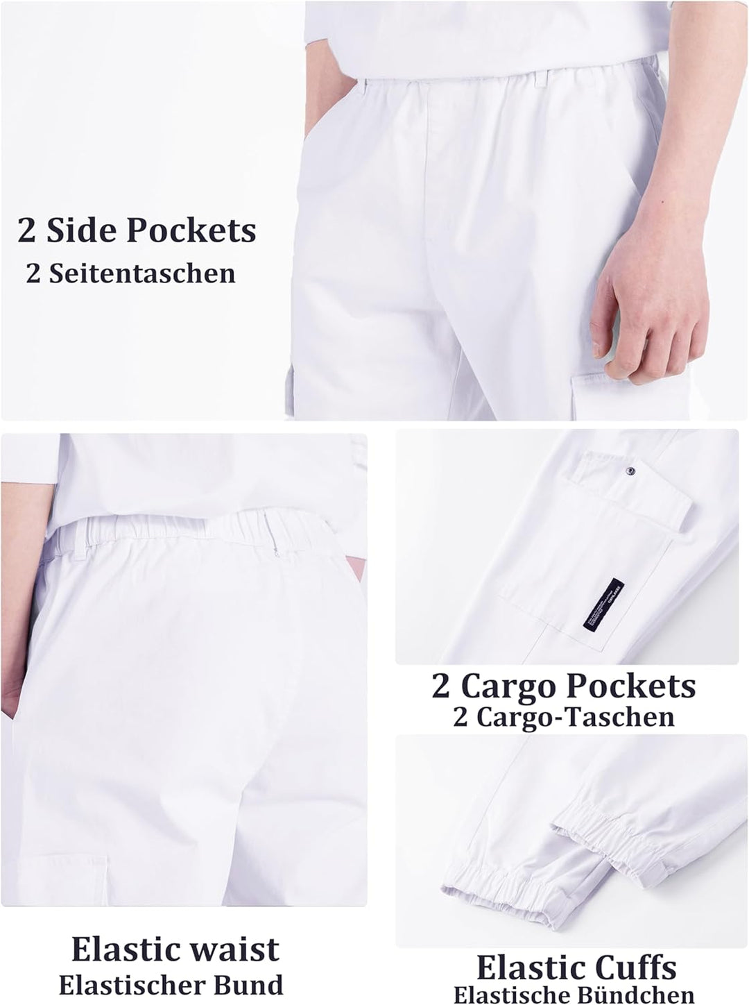 CAMLAKEE Kinder Jungen Cargohose Jogger Hose mit elastischem Bund 128-134 Weiss, 128-134 Weiss