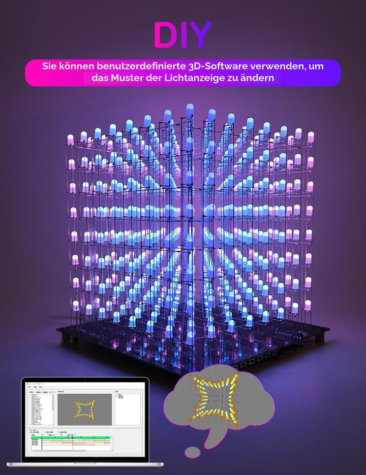 iCubeSmart 3D8RGB-KIT LED-Würfel-Set, DIY-Elektronik-Set, 8 x 8 x 8, LED-Lichtwürfel, DIY-Lötprojekt