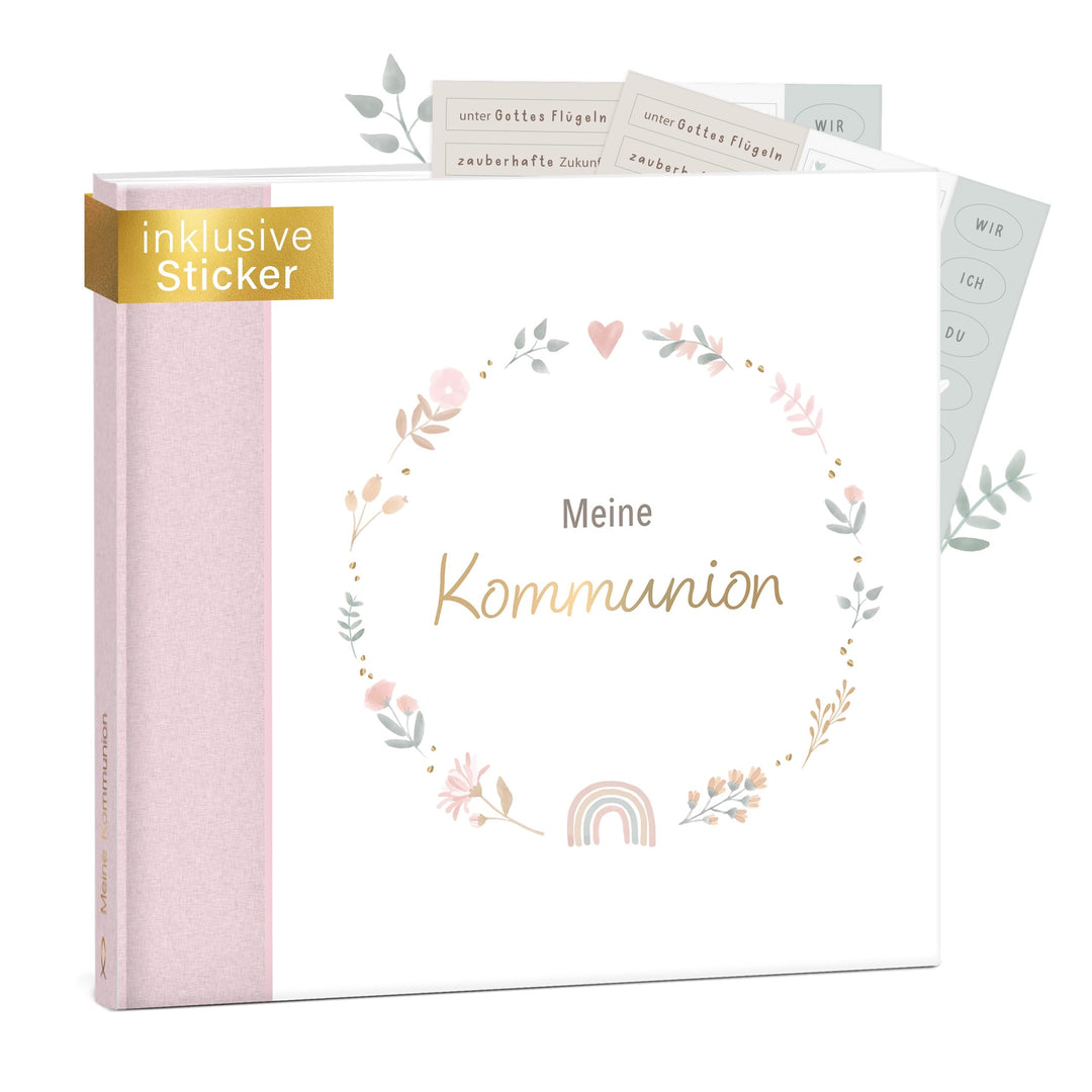 mintkind® Gästebuch Kommunion Rosa - Kommunionsbuch zum Ausfüllen, 72 Seiten zum Selbstgestalten, ho