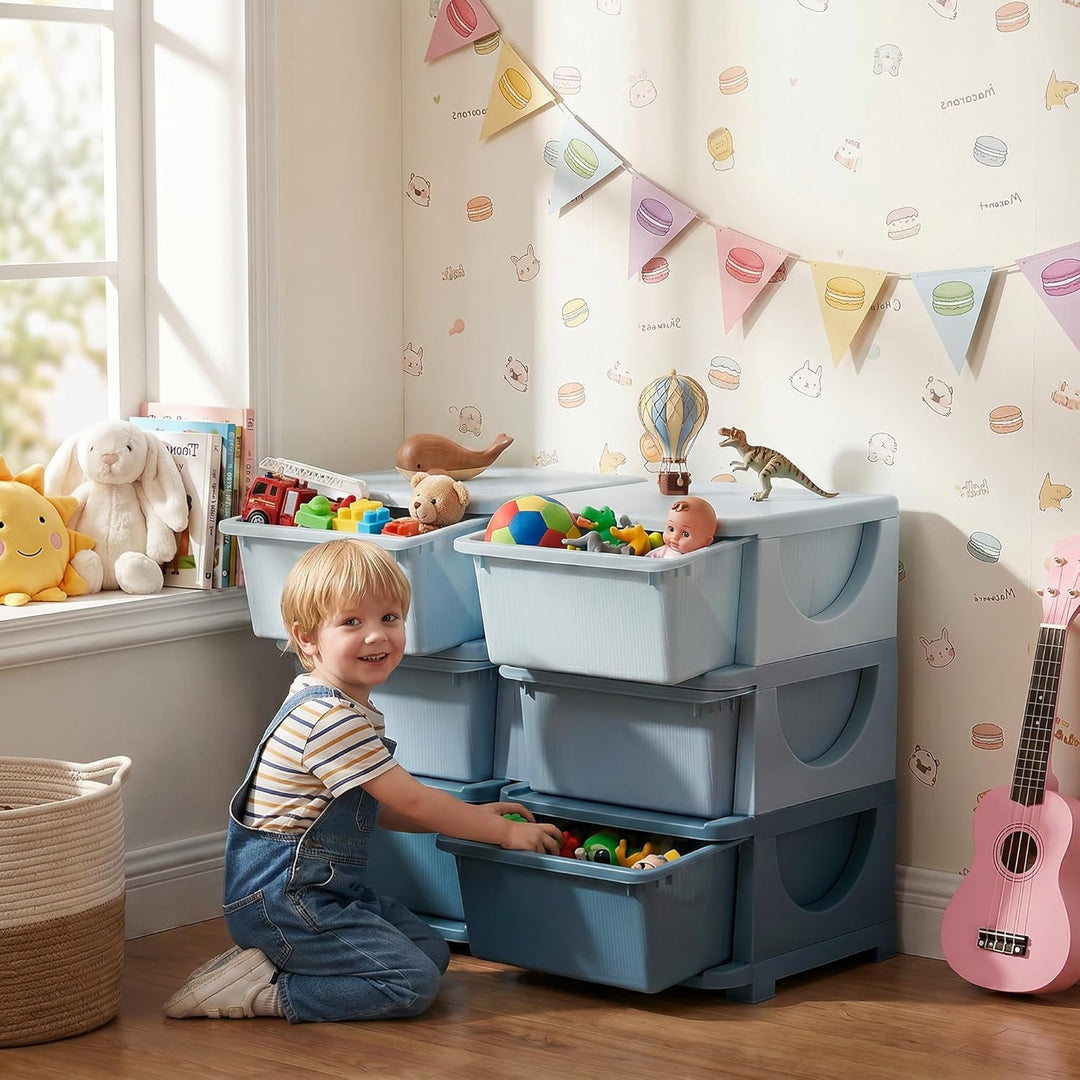 HOMCOM Schubladenschrank für Kinder mit Stauraum Aufbewahrungsboxen Spielzeug-Organizer Spielzeugkis