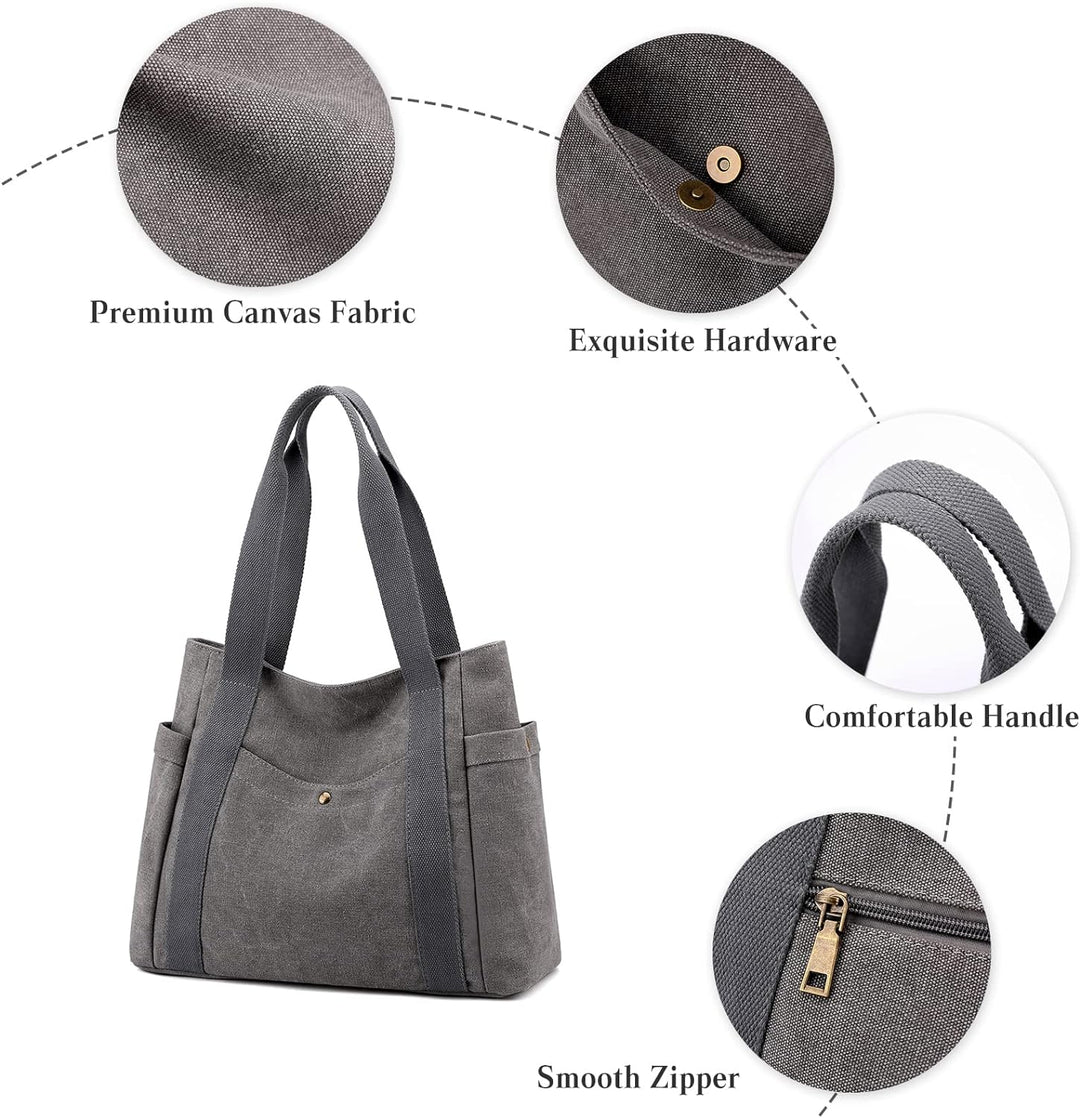 PORRASSO Canvas Schultertasche Einfache Handtasche Damen Tote Bag Mädchen Henkeltasche Strandtasche