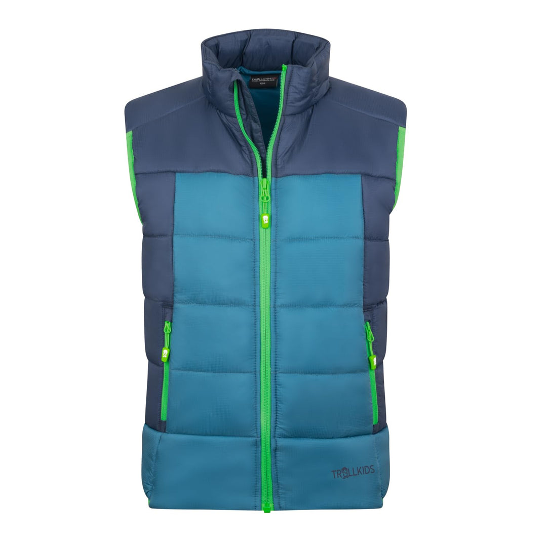 Trollkids Kids Hardanger Vest 134-140 Mystik Blau/Dunkel Marine/Frischgrün, 140 mystic blue