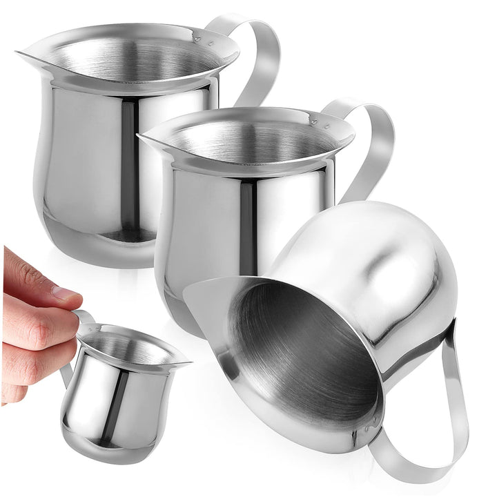 Angoily 3 Stück Edelstahl Milchkanne 90 Ml mit Spitzem Ausguss und Bequemem Griff für Espresso Kaffe