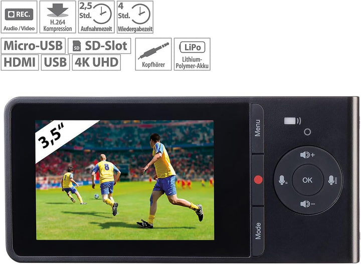 auvisio HDMI Recorder 4K: 4K-HDMI-Video-Rekorder, Livestream, 3,5" / 8,9 cm Display, Akku, 60fps (Vi