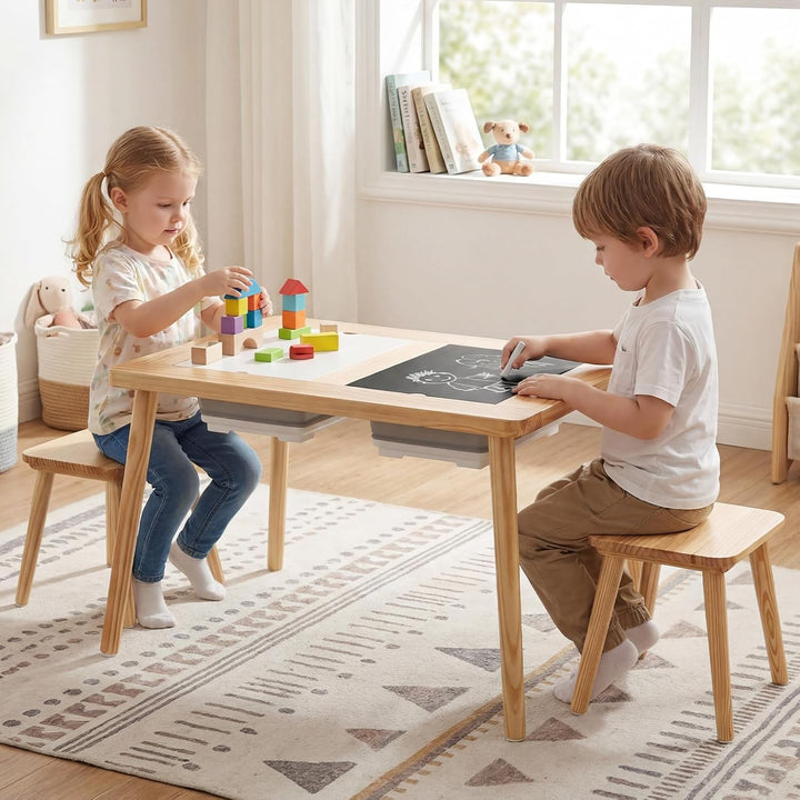 COSTWAY 6 in 1 Kinder Spieltisch, sensorisch Tisch mit doppelseitigen Tischplatte & 2 faltbaren Behä