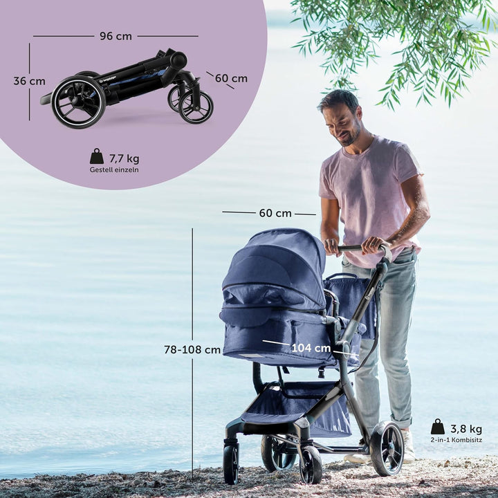 Bergsteiger Kinderwagen Lugo 3in1 | Kombikinderwagen Komplettset inkl. Zubehör - Babyschale, Buggy-A