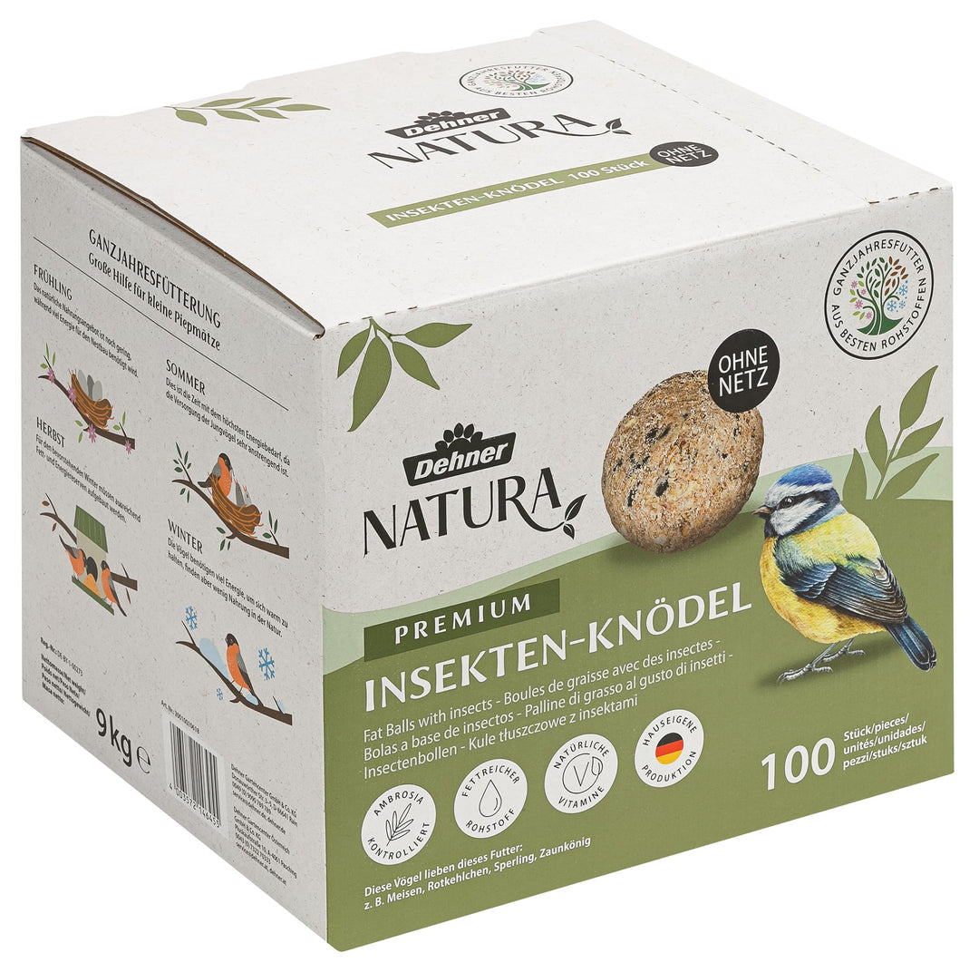 Dehner Natura Wildvogelfutter, Meisenknödel, Insekten-Knödel, ohne Netz, 100 Stück je 90 Gramm (9 kg