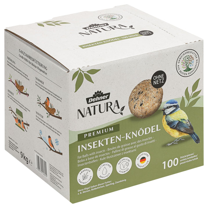 Dehner Natura Wildvogelfutter, Meisenknödel, Insekten-Knödel, ohne Netz, 100 Stück je 90 Gramm (9 kg