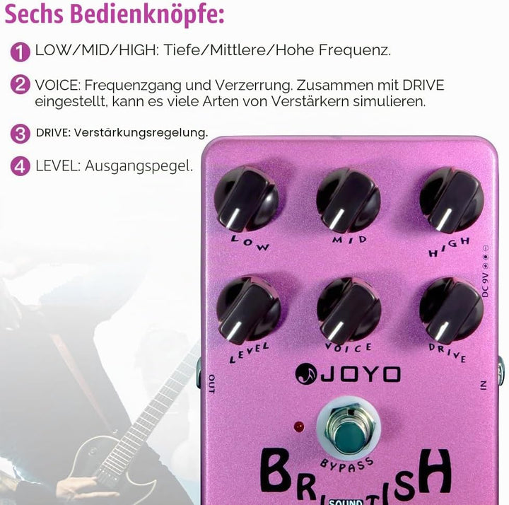 JOYO Overdrive British Rock Amp Simulator Pedal Brit-Rock Era Bluesbreaker Overload für E-Gitarren-E