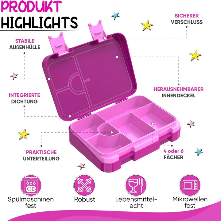 TAKWAY Brotdose Kinder mit Fächern 4+2 - robust & kinderfreundlich - Bento Box Lunchbox für KiTa Sch
