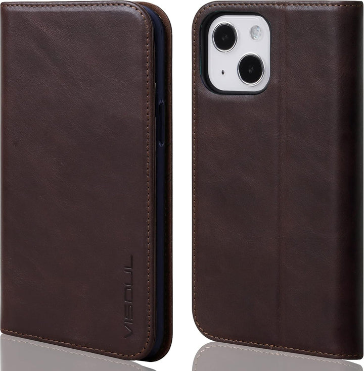 VISOUL Hülle für iPhone 13 Handyhülle Schutzhülle TPU [Erstklassiges Echtleder] [Kartenfach] [Magnet