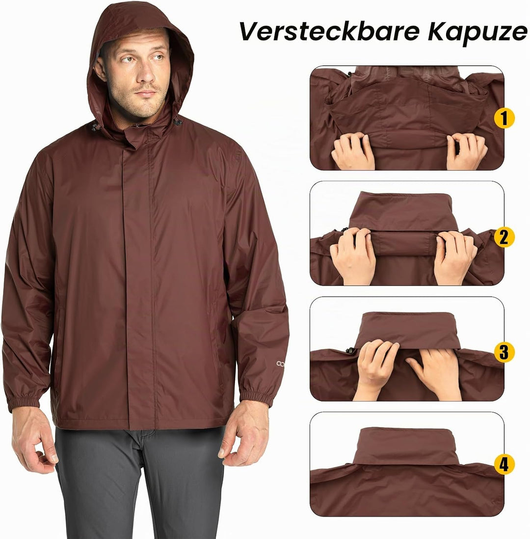 33,000ft Regenjacke Herren Leicht Wasserdicht Faltbare Regenmantel Fahrrad | Atmungsaktiv Outdoorjac