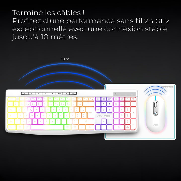 AD Advance - R Type, Set aus kabelloser Maus-Tastatur, leise, rutschfeste Matte, RGB-Hintergrundbele