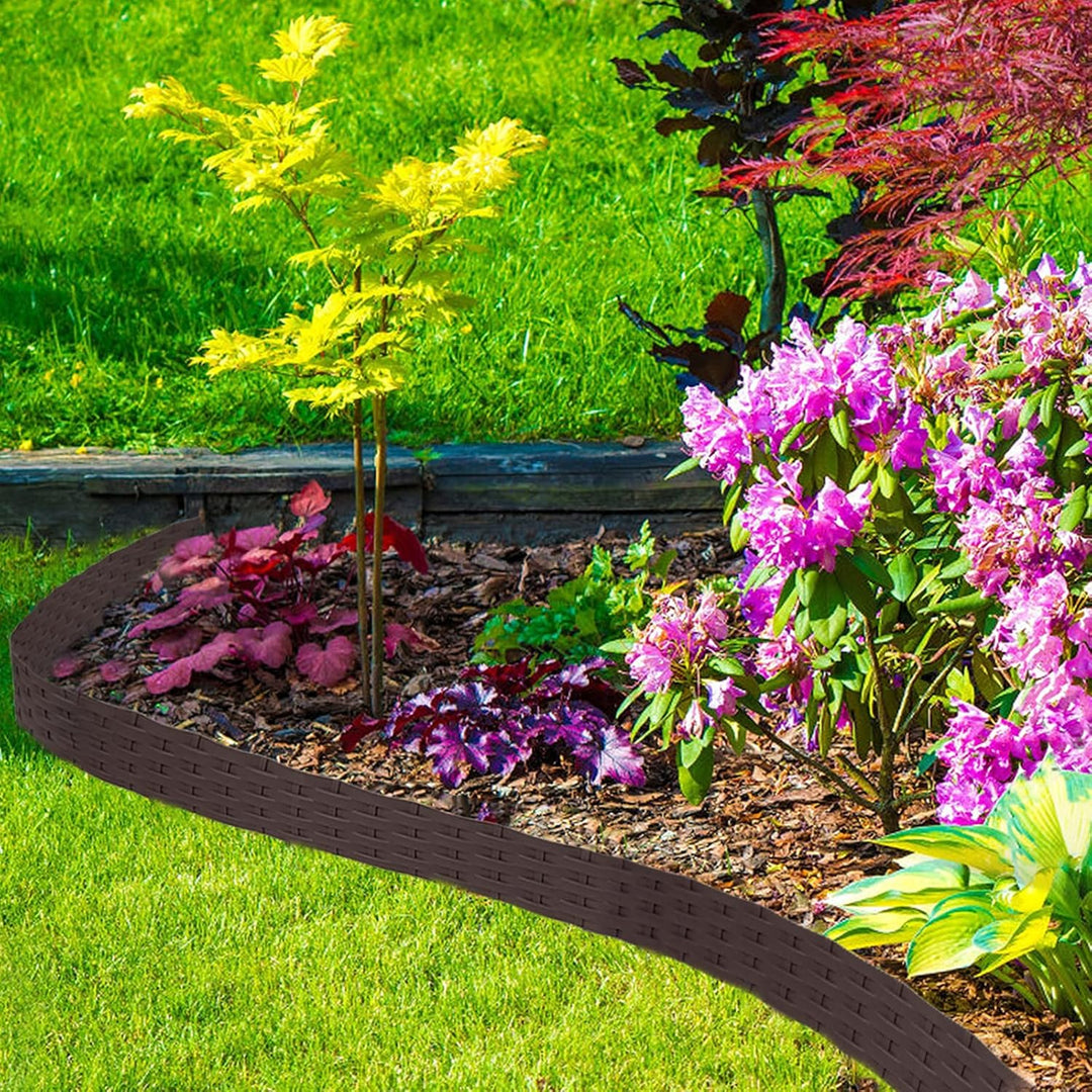YUENFONG Beeteinfassung Rasenkante 20m Beetumrandungen Rattan-Optik Beeteinfassungen Zaun Gartenpali