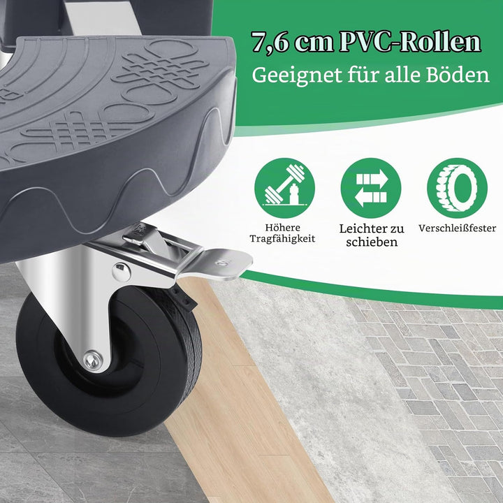 Rollbrett mit Bremse, 220kg Schwerlast-Transportroller, Verstellbar 38-48CM, Rundes Design, Grau Pod