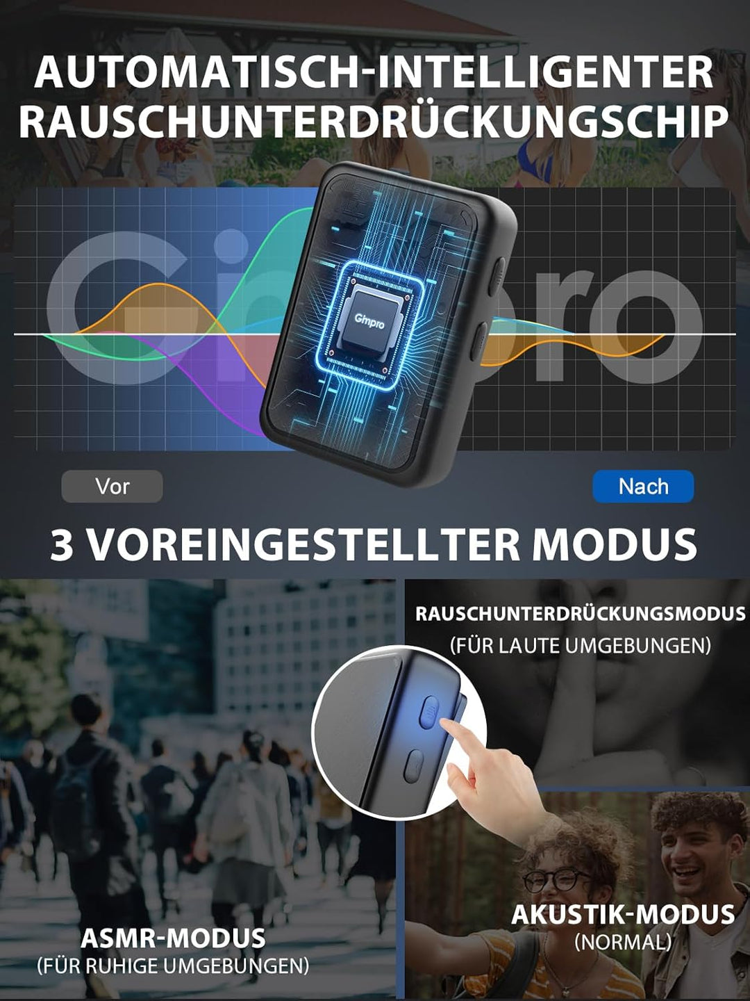 Handy Mikrofon Mini,Gimpro MB1(C) 2.4GHz【Type-C】 Plug&Play Ansteckmikrofon mit 1 Druck Stummschaltun