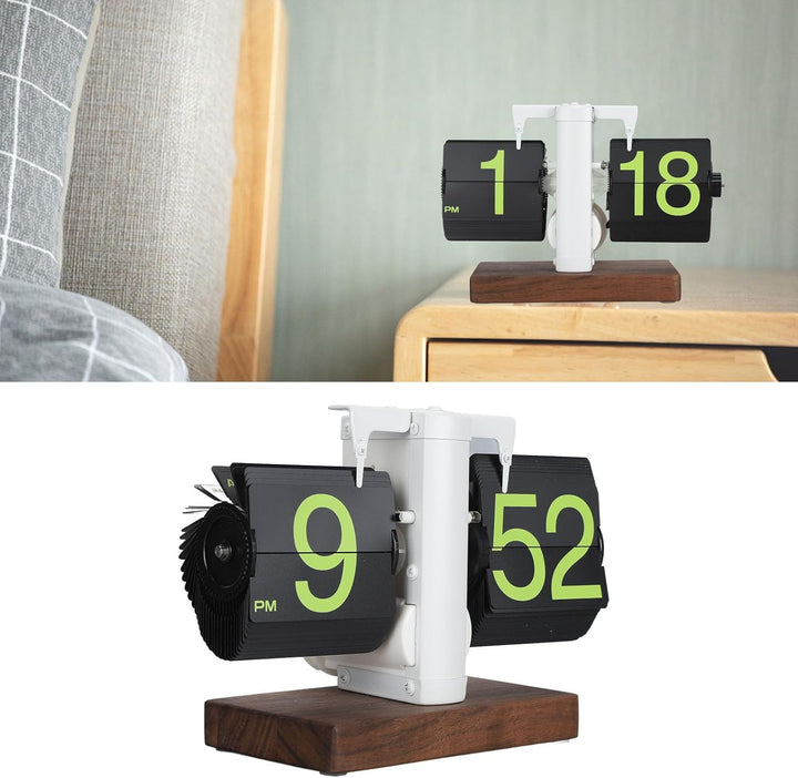 Grosse, Glatte Zahlen und Retro Design Flip Clock mit Holzsockel, Digitale Umklappuhr Automatische,