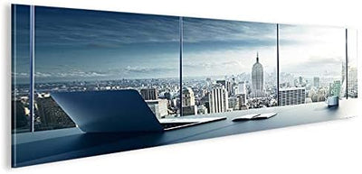 islandburner Bild Bilder auf Leinwand Manhattan V2 New York Büro Panorama XXL Poster Leinwandbild Wa