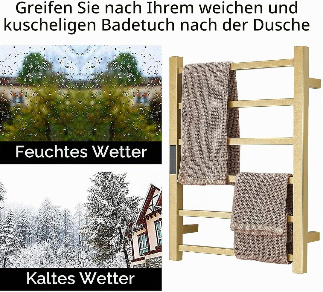 DUDYP Gold Beheizte Handtuchhalter Handtuchheizkörper, Wandmontierter Elektrisch Badheizkörper Handt