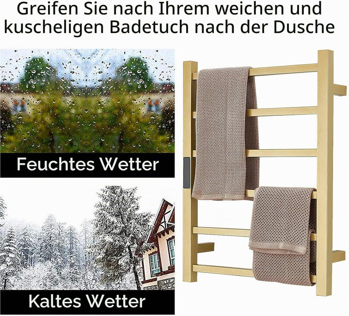 DUDYP Gold Beheizte Handtuchhalter Handtuchheizkörper, Wandmontierter Elektrisch Badheizkörper Handt