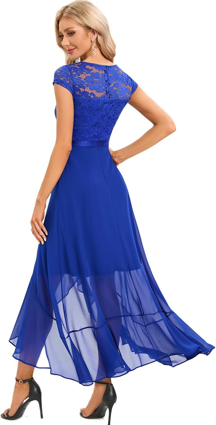 Bbonlinedress Abendkleider elegant für Hochzeit Spitzenkleid Chiffon Hi-Lo Kleid Brautjunferkleid Pa