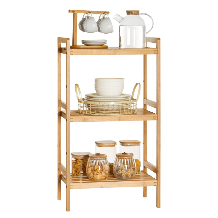 SONGMICS Bambusregal, Küchenregal, Badregal, Bücherregal, Standregal mit 3 Ablagen, 31,5 x 45 x 80 c