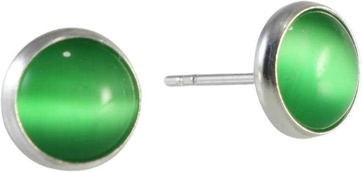 Grün Runder Stein 8,7mm Kleine Silberne Ohrstecker Ohrringe für Frauen und Mädchen - Ideal für den t