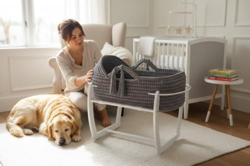 Generisch CHILDSMOOD Babybett, Babywiege Moseskorb Beistellbett Set | Handgefertigt, inklusive Matra