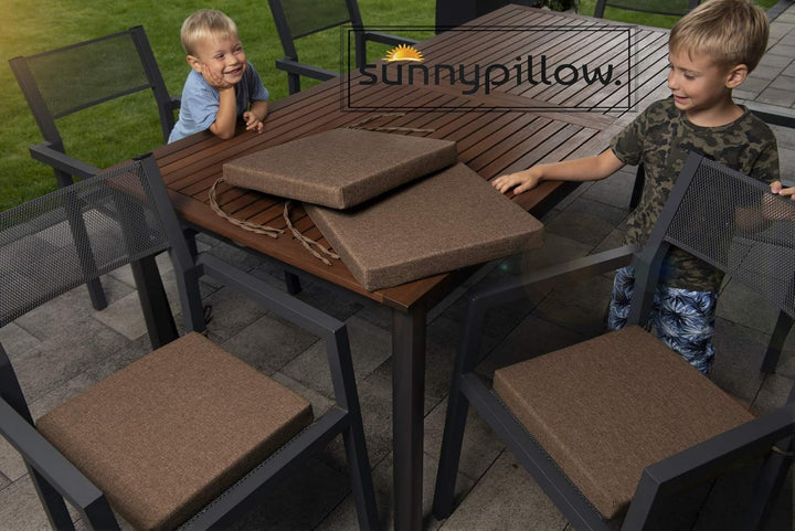 sunnypillow 4er Set Stuhlkissen mit Bindebänder - 40 x 40 x 3 cm - Sitzkissen Outdoor für Stühle/Bän