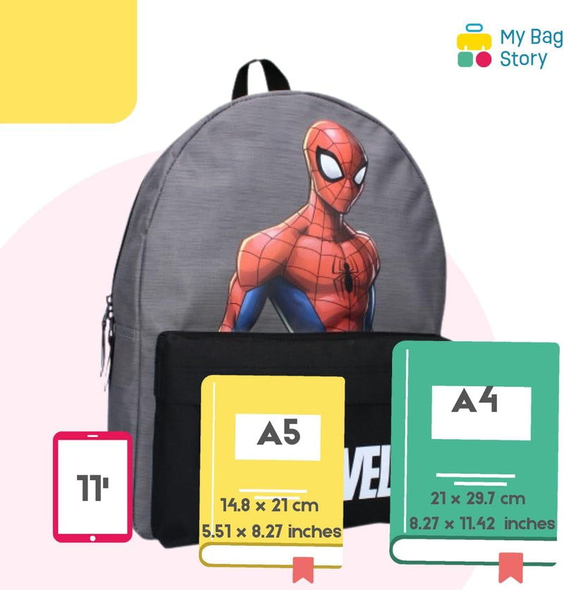 mybagstory - Rucksack - Spiderman - Grau - Kinder - Schule - Kindergarten - Grundschule - Schulranze