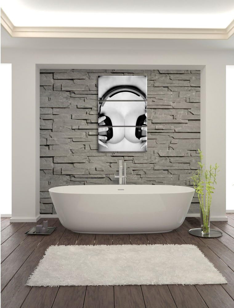 Pixxprint Dark Sexy Girl Kopfhörer 3-Teiler Leinwandbild 120x80 Bild auf Leinwand